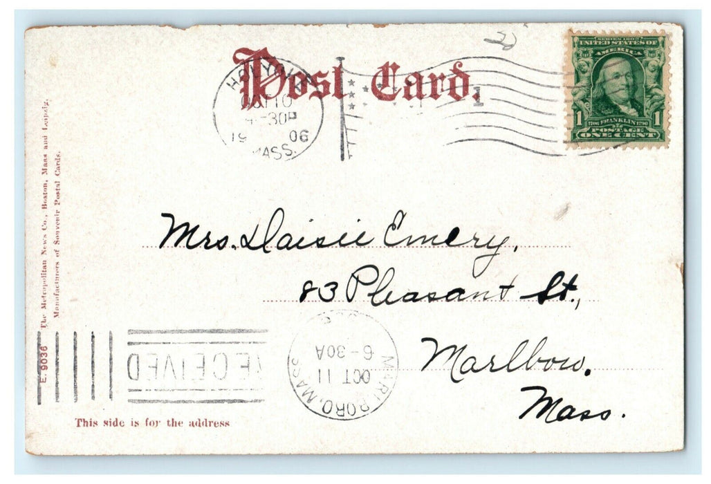 1906 Moonlight Middle Canal Holyoke Massachusetts MA Posted Postcard