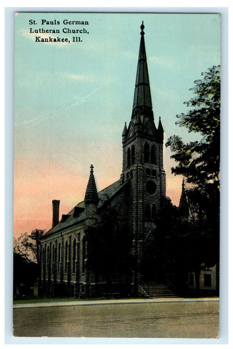 1911 St. Pauls German Lutheran Church, Kankakee Illinois IL Antique Postcard