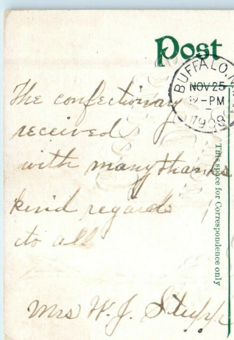 1908 Thanks Giving Day Greetings Turkey Pumpkin Antique Gold Postcard