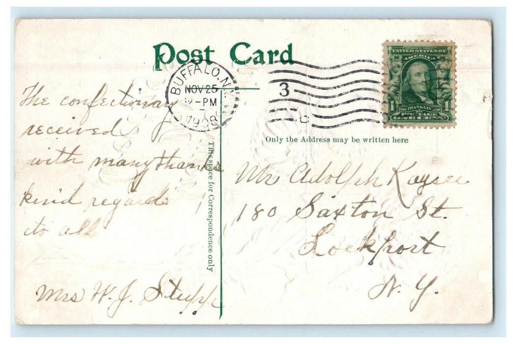 1908 Thanks Giving Day Greetings Turkey Pumpkin Antique Gold Postcard