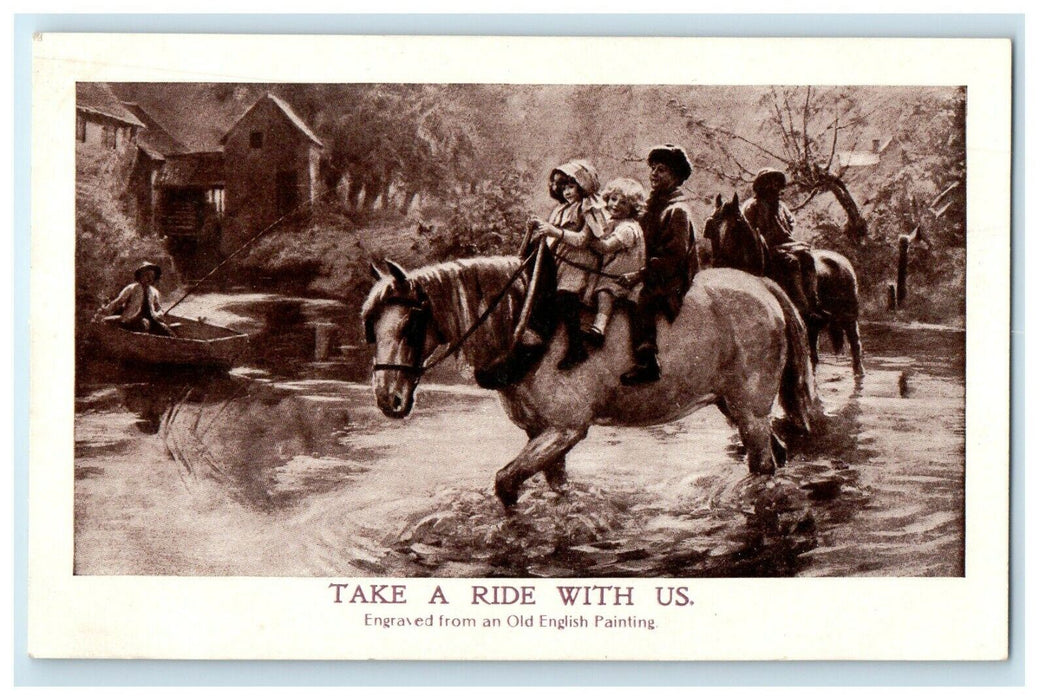 c1910's Take A Ride With Us Engraved An Old English Painting Horseback Postcard