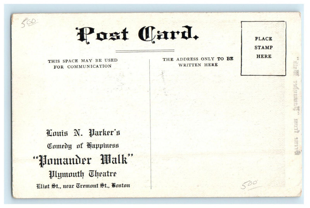 c1910 Pomander Walk Comedy Plymouth Theater Advertising Boston MA Postcard