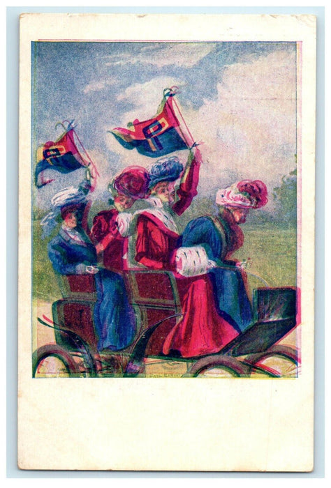 c1910's Pennsylvania College Girls Pennant Antique Car Hats Antique Postcard