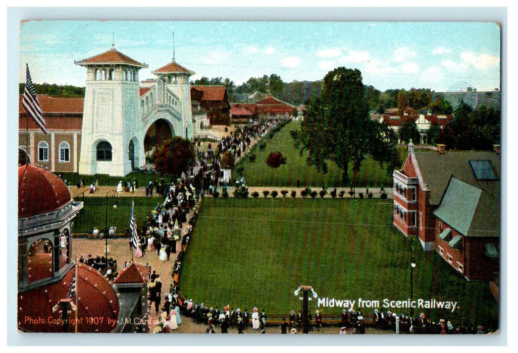 c1910s Crowds Scene Midway from Scenic Railway Willow Grove Park Postcard