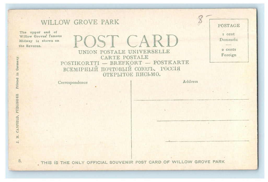 c1910s Crowds Scene Midway from Scenic Railway Willow Grove Park Postcard
