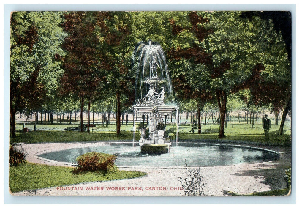 1909 Fountain Water Works Park, Canton Ohio OH Antique Posted Postcard