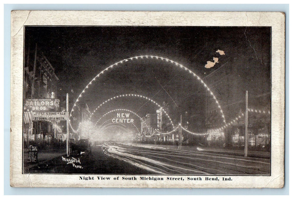 c1910 Night View of South Michigan Street, South Bend IN Antique Postcard