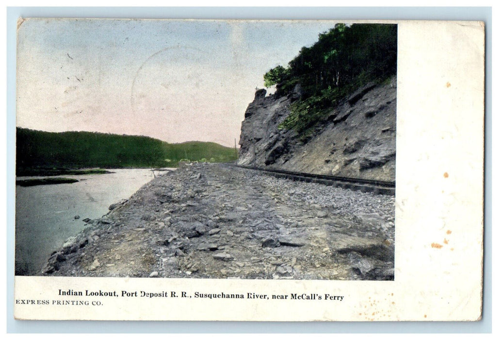 1912 Indian Lookout Port Deposit Railroad Susquehanna River Posted Postcard