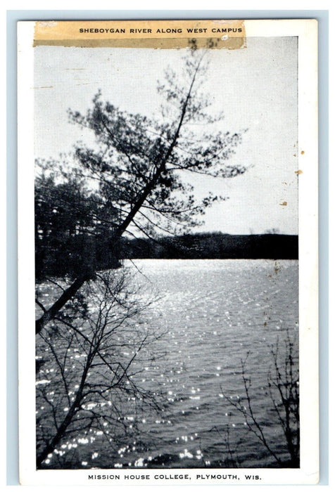 c1930's Sheboygan River Along Mission House College Plymouth WI Vintage Postcard