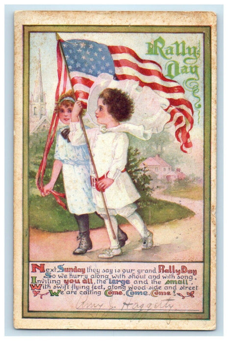 1912 Rally Day Children Kids American Flag Patriotic Washington D.C Postcard