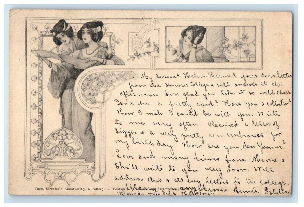 c1905 Letter From Doroner CollegeTheo Stroefer's Kimono Art Nouveau Postcard