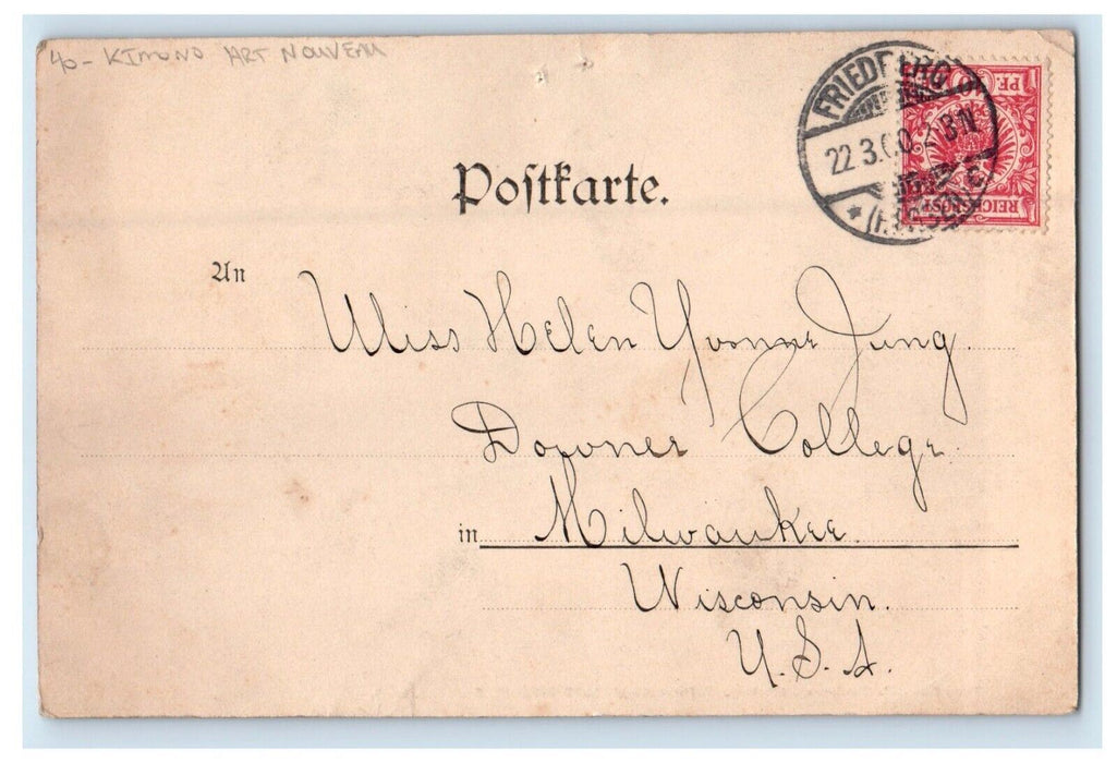 c1905 Letter From Doroner CollegeTheo Stroefer's Kimono Art Nouveau Postcard