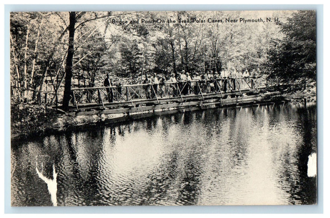 c1940s Bridge and Pond On The Trail Polar Caves Near Plymouth NH Postcard