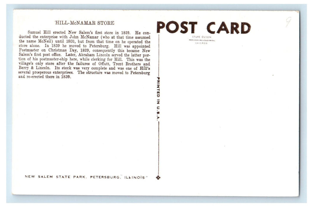 c1950s Hill Mc Namar Store New Salem State Park Petersburg Illinois IL Postcard