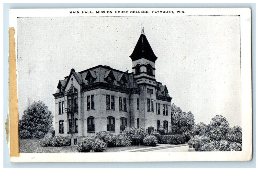 View Of Main Hall Mission House College Plymouth Wisconsin WI Vintage Postcard