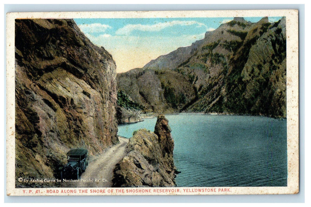 c1920s Shore of The Shoshone Reservoir Yellowstone Park Advertising Postcard