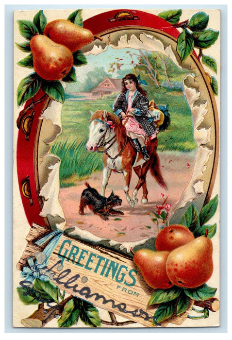 1911 Horse, Dog, Fruit, Greetings from Williamson New York NY Posted Postcard