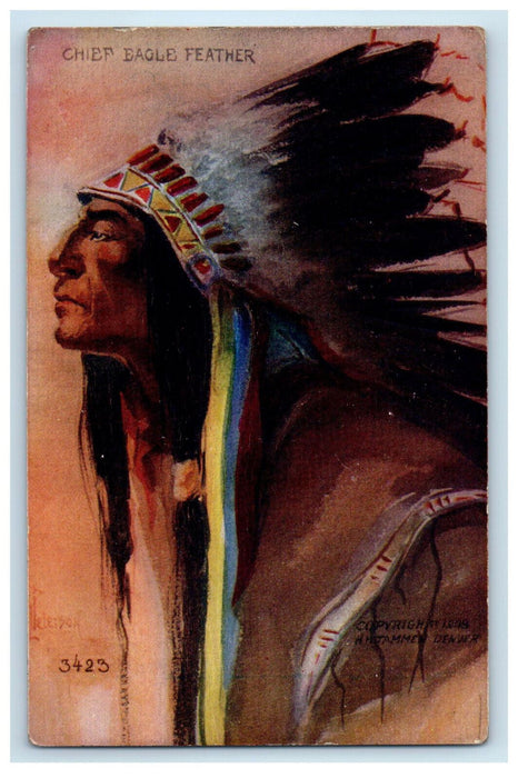 c1910 Chief Eagle Feather Indian Tribe Embossed Unposted Postcard