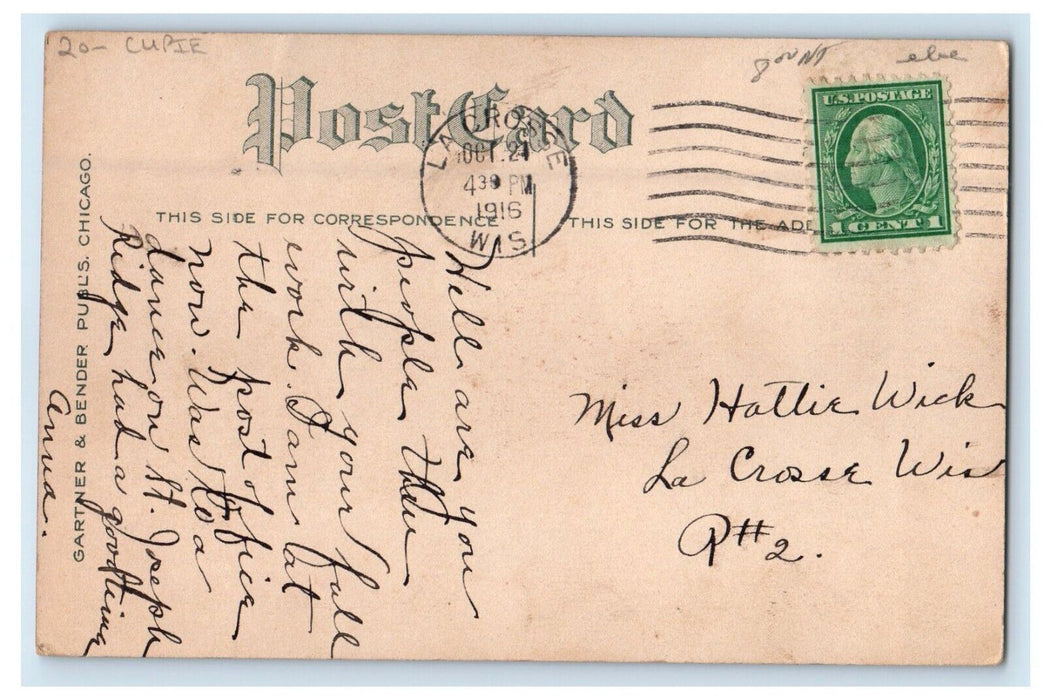 1916 Cherub Angel Sitting Mail Box Letter Cupie Lacrosse Wisconsin WI Postcard