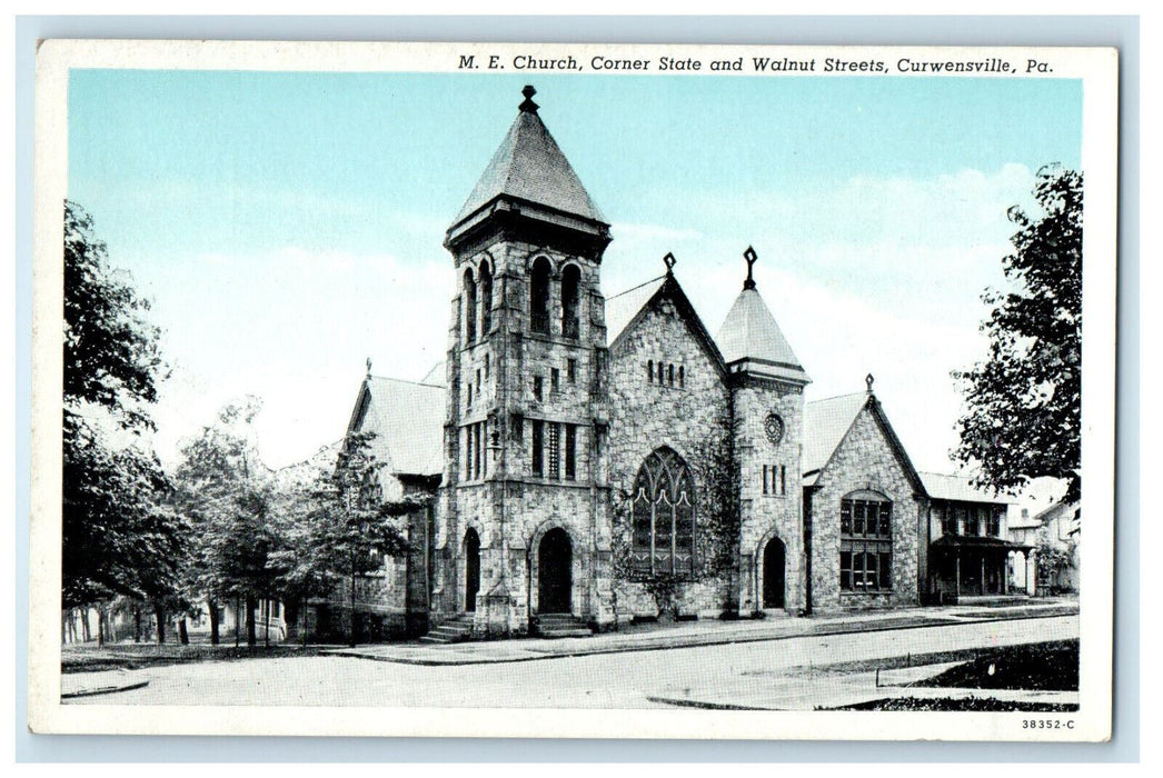 1944 M.E Church Corner State and Walnut Streets Curwensville PA Postcard