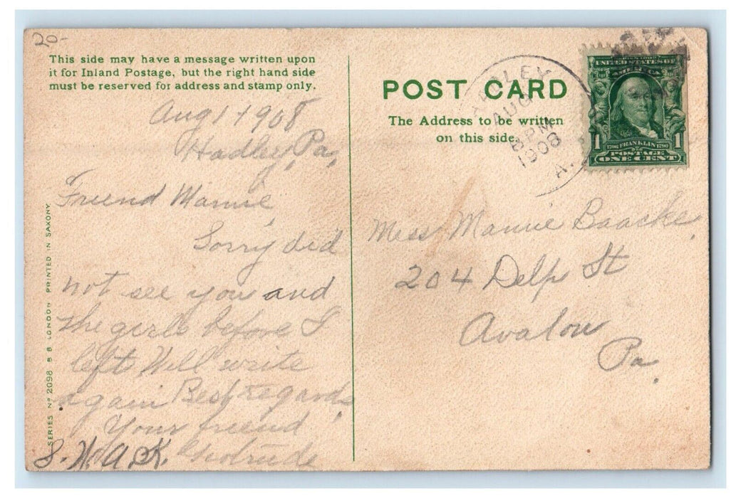 1908 A Couple Table Spoon Flower Base Hadley Pennsylvania PA Antique Postcard