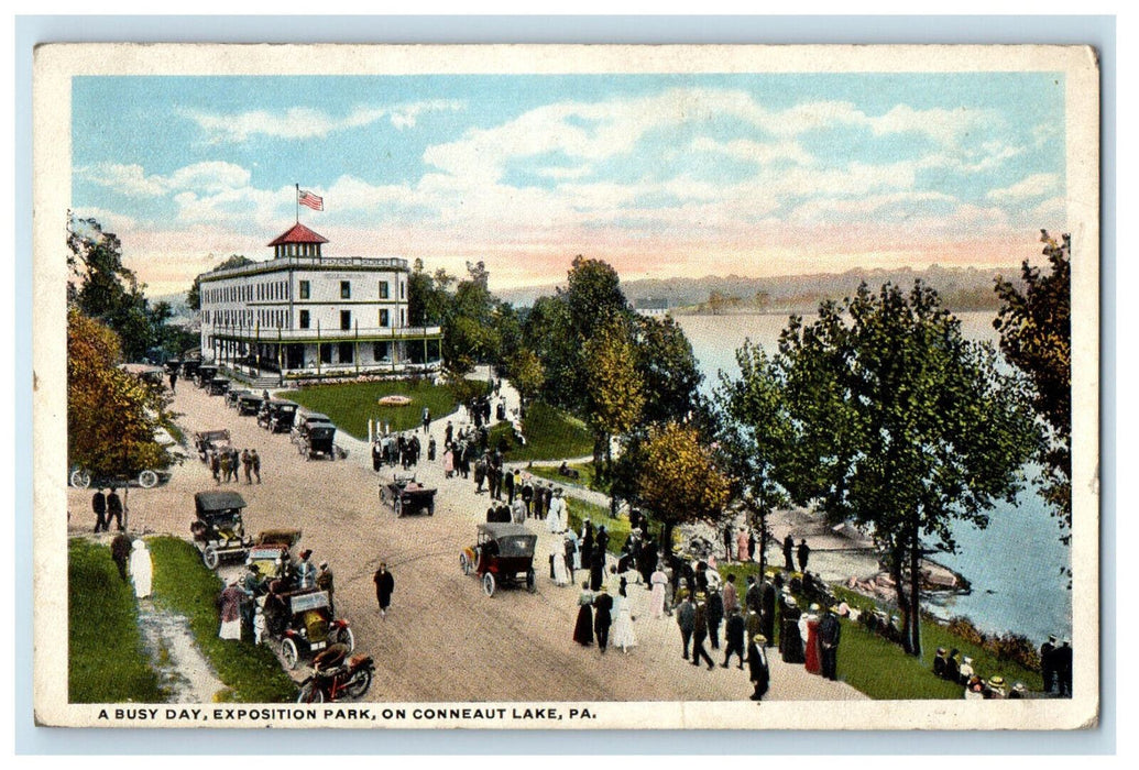 1918 Busy Day, Exposition Park, On Conneaut Lake Pennsylvania PA Postcard