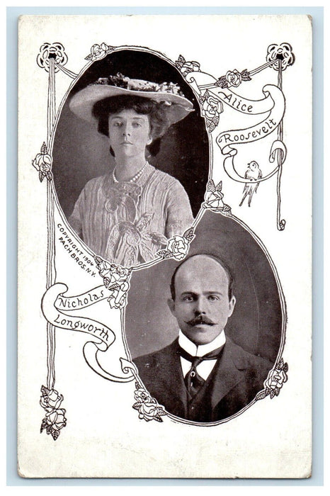 c1905 Couple Wedding Nicholas Longworth And Alice Roosevelt Antique Postcard