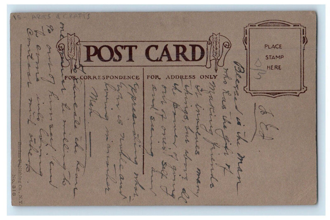 c1920's Birthday Greetings Poem Flowers Arts & Craft Posted Antique Postcard