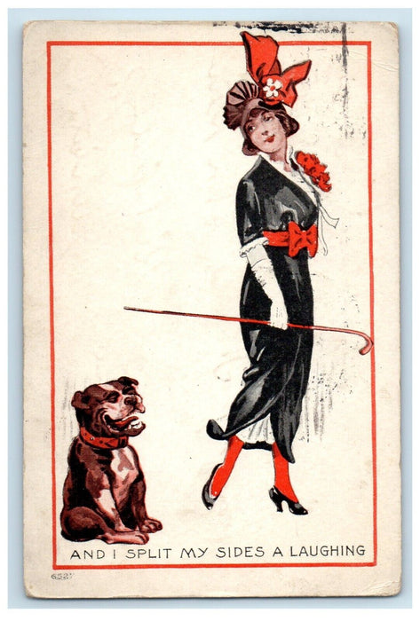 1914 Bulldog Girl Dress Black And Red Ribbon York Pennsylvania PA Postcard
