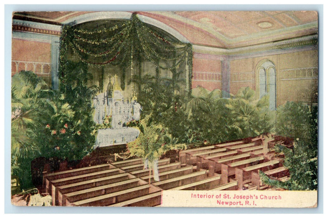 c1910 Interior of St. Joseph's Church Newport Rhode Island RI Posted Postcard