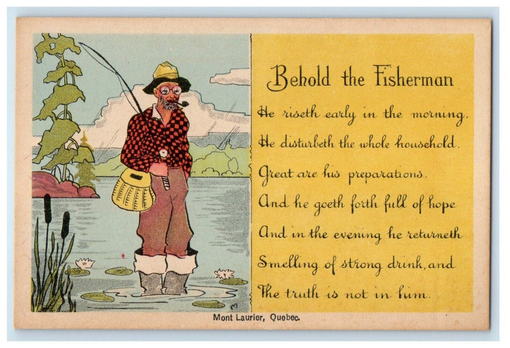Old Man Pipe Fishing Fisherman Boots Poem Mont Laurier Quebec Humor Postcard