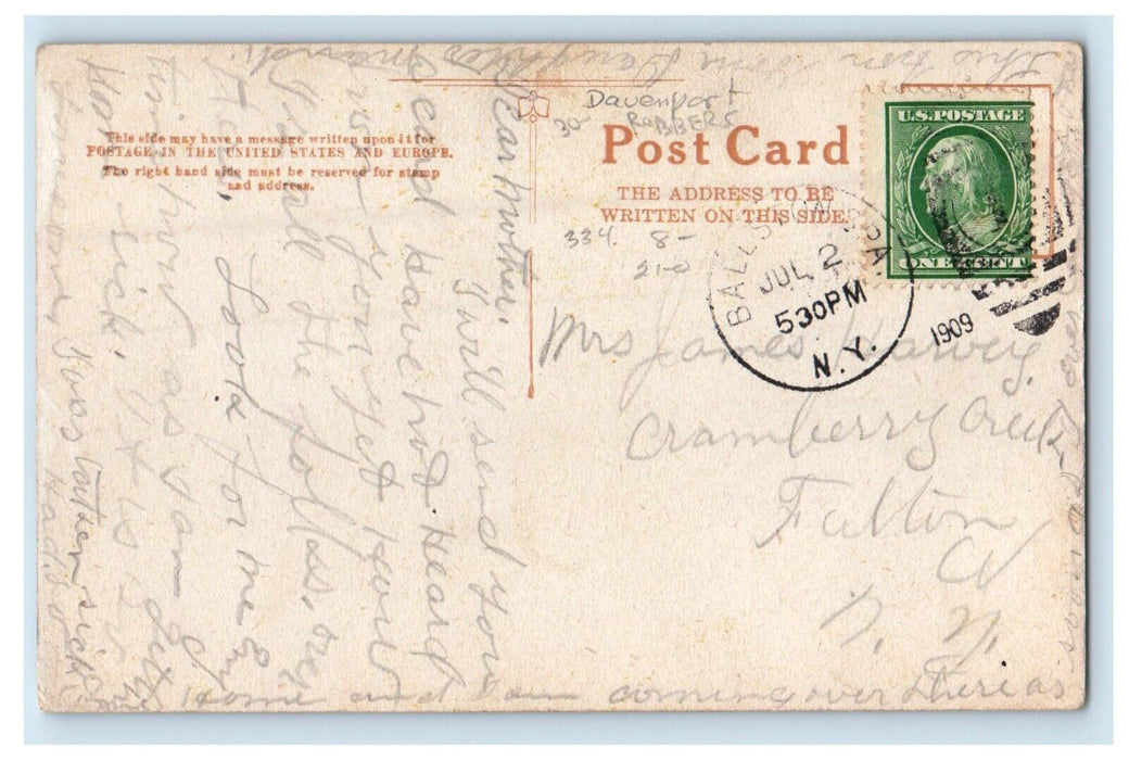 1909  Davenport Rubbers Guns Holdup Of Overland Coach Horses Antique Postcard