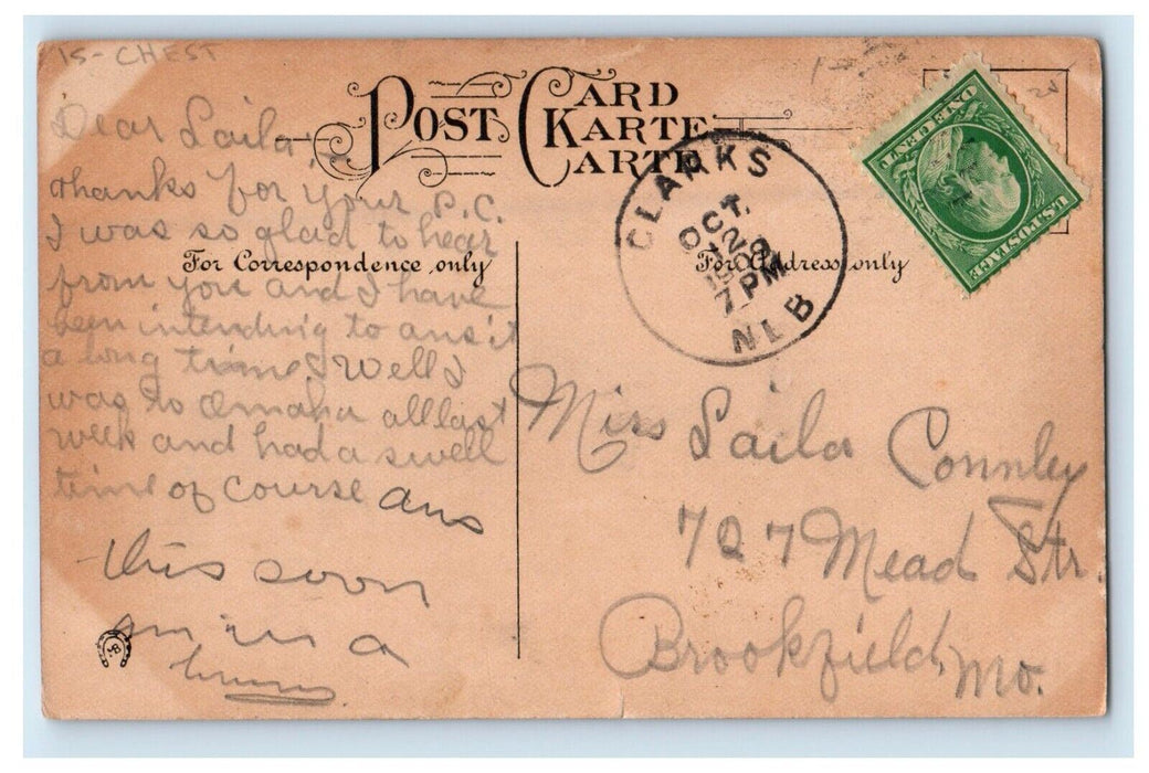 1909 A Sweet Couple In Chest Box Kissing Clarks Nebraska NE Antique Postcard