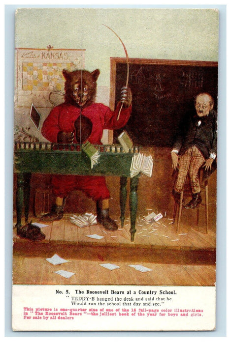 c1905 The Roosevelt Bears At The Country School Unposted Antique Postcard
