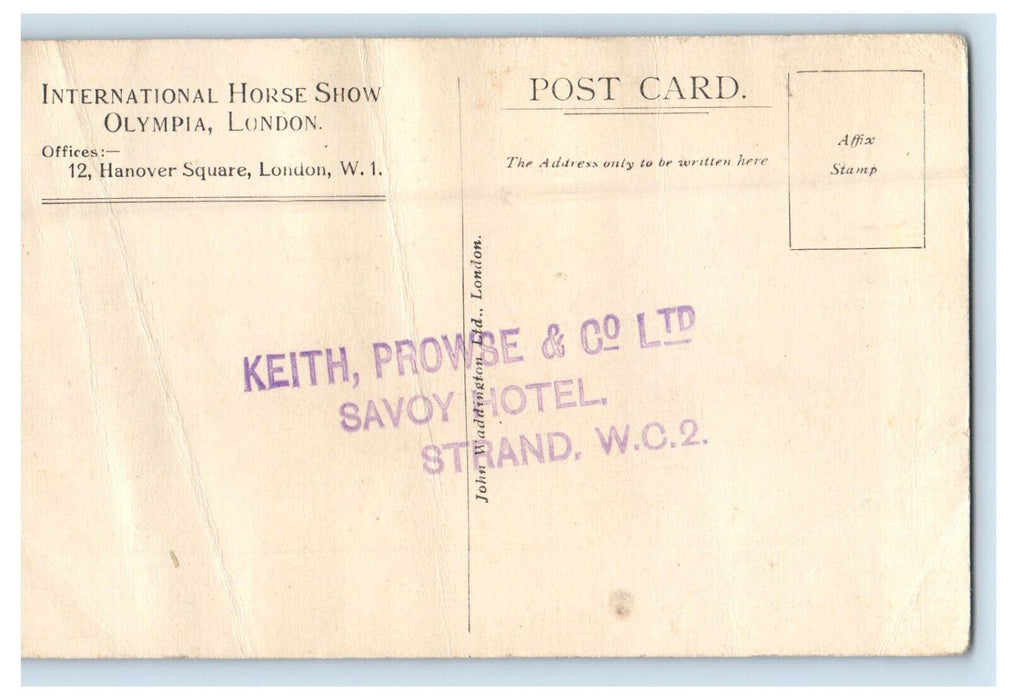 c1920 International Horse Shop, Olympia London Keith Prow8e & Co LTD Postcard