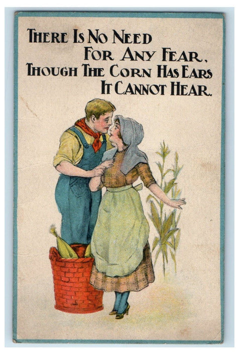 c1910's Couple Farmers With Basket Of Corn Humor Rhyme Unposted Antique Postcard