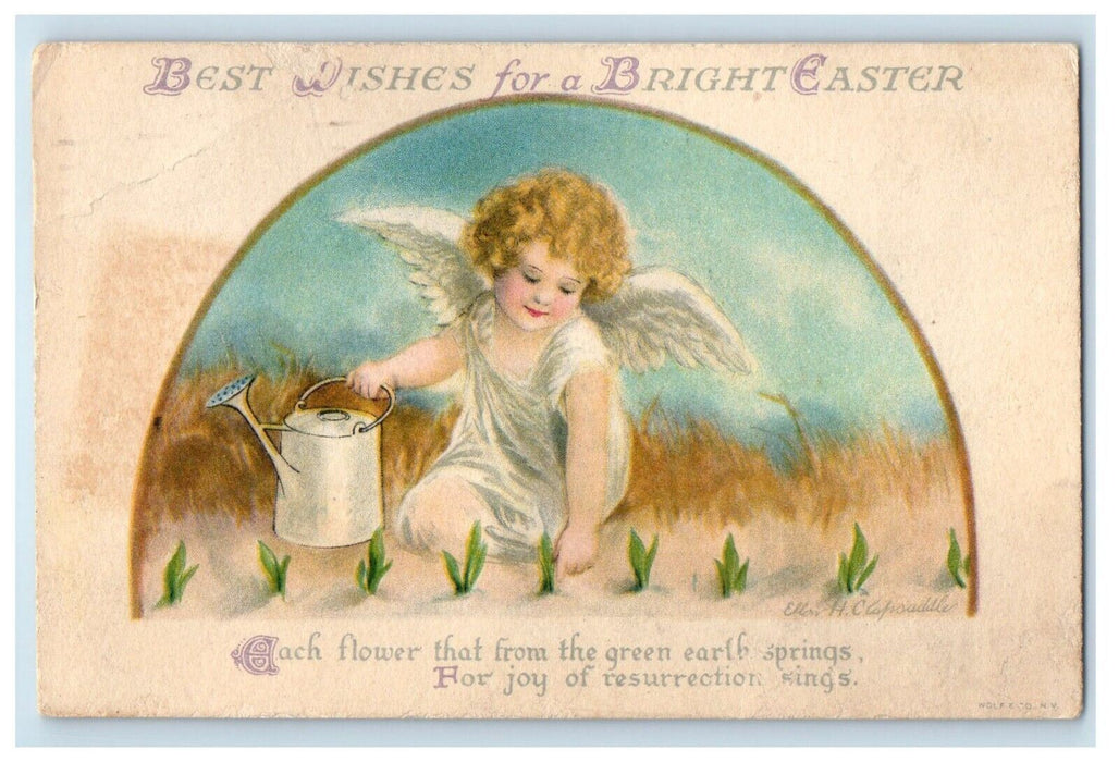 1921 Easter Ellen Clapsaddle Angel Cherub Watering Plants Artist Signed Postcard