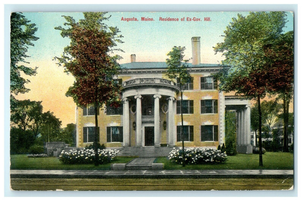 1910 Outside View of Residence of Ex. Gov Hill in Augusta, Maine ME Postcard