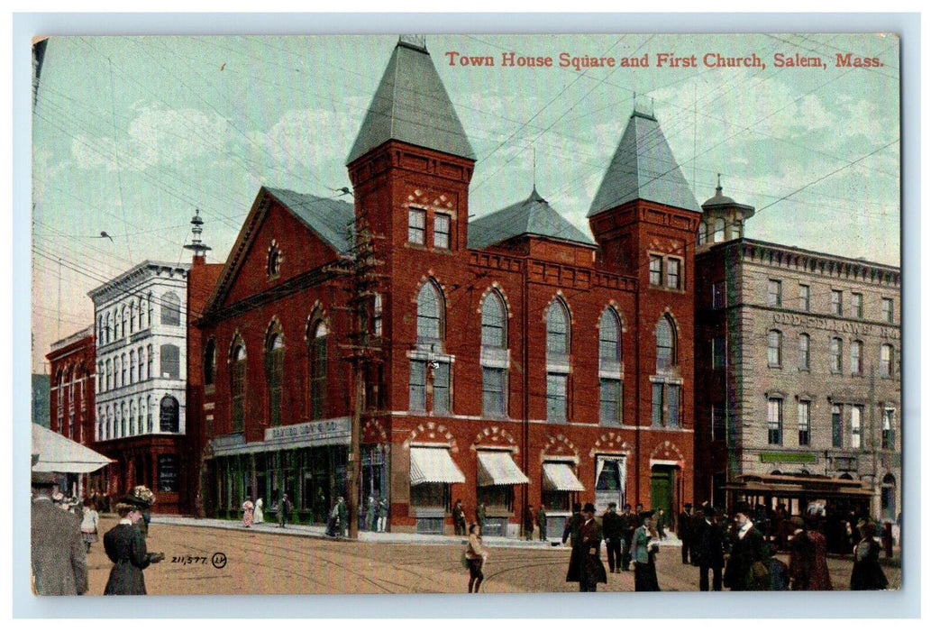 c1910 Town House Square and First Church Salem Massachusetts MA Postcard