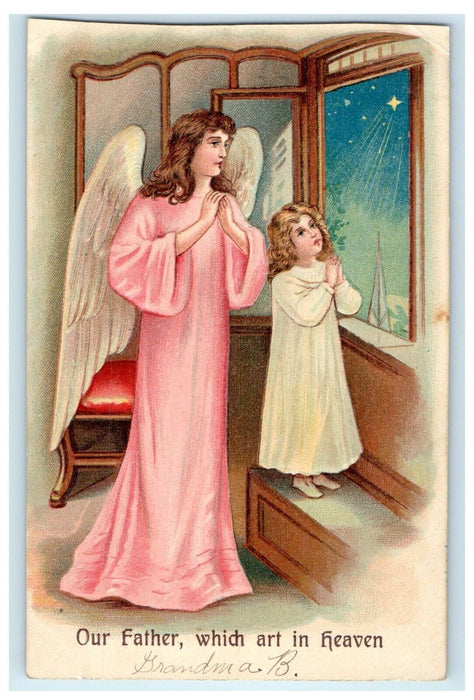 c1910's Greetings Easter Angels Cherubs Mother Child Religious Praying Postcard