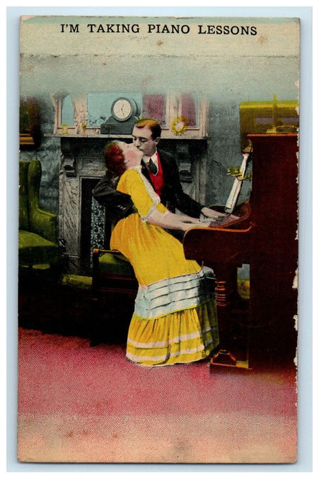 1913 Couple Kissing Piano Lesson Bamforth & Co. Freeport PA Antique Postcard
