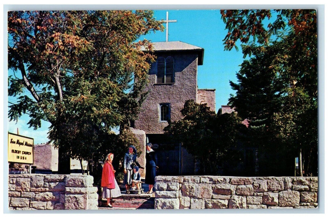 c1960's "The City Different" San Miguel Mission Santa Fe New Mexico NM Postcard
