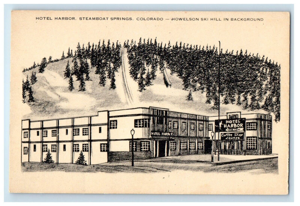Hotel Harbor Steamboat Springs CO, Howelson Ski Hill In Background Postcard