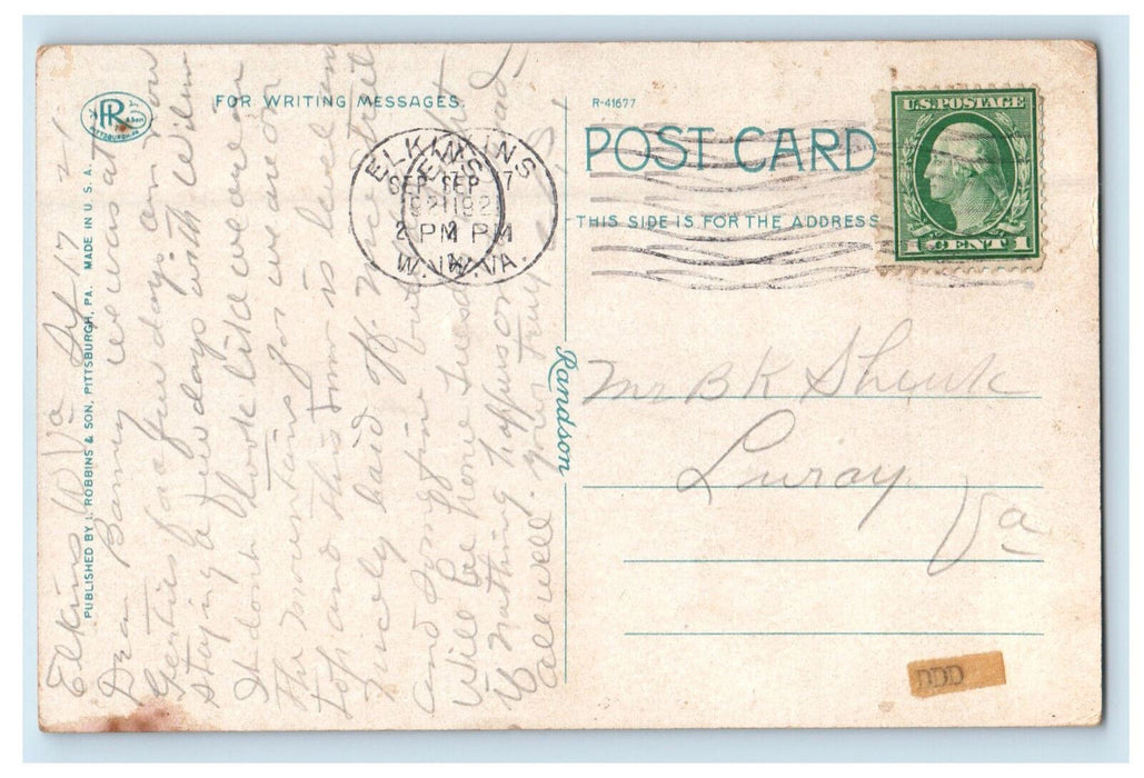 1921 Davis & Elkins College Elkins West Virginia WV Antique Postcard