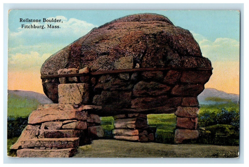 c1930's View Of Rollstone Boulder Fitchburg Massachusetts MA Vintage Postcard
