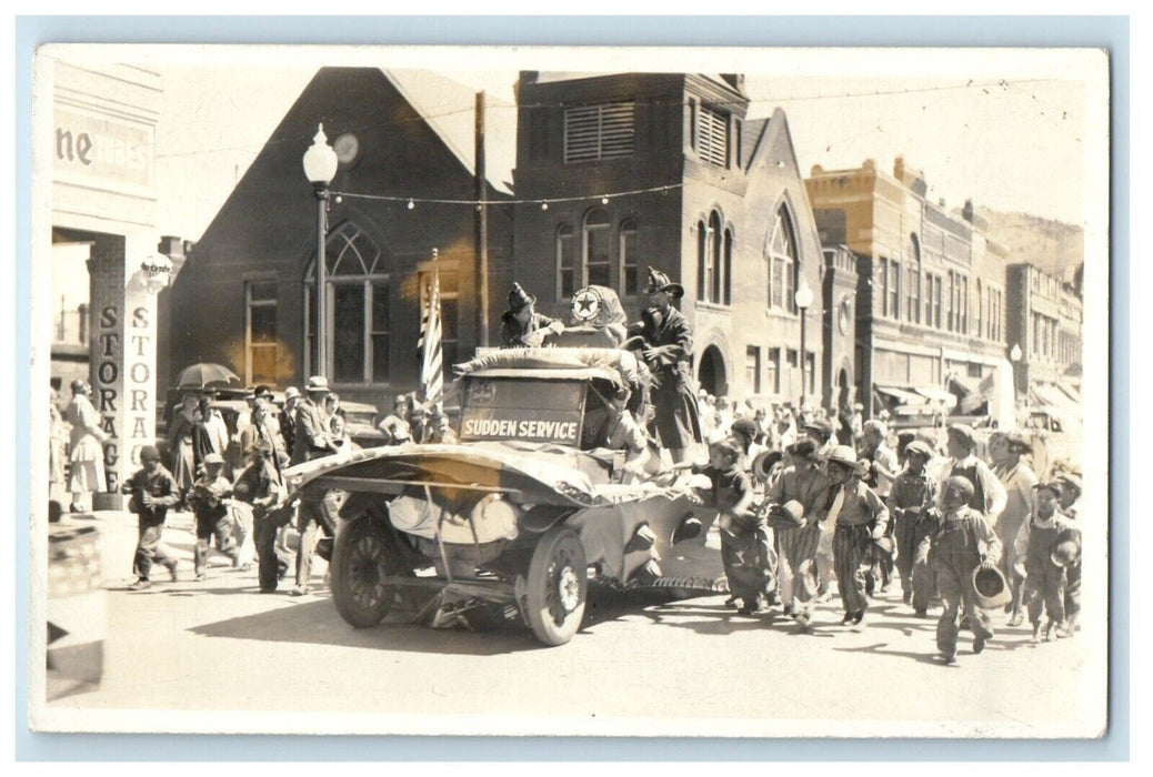 Sudden Service Parade Children Texaco Salida Colorado CO RPPC Photo Postcard