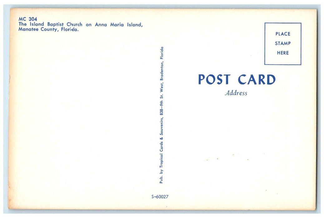 c1950's The Island Baptist Church, Anna Maria Island Manatee County FL Postcard
