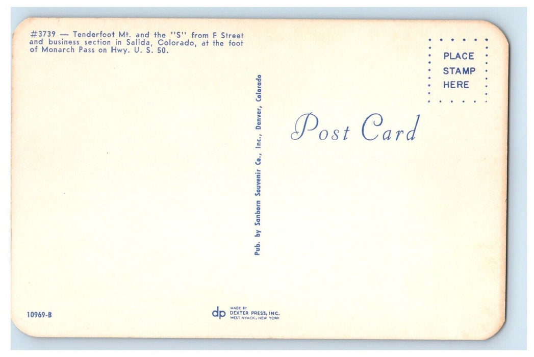 c1960's Tenderfoot Mt. And The S From F Street Salida Colorado CO Postcard