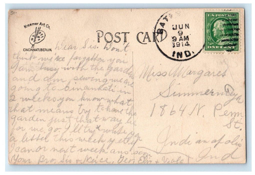 1914 First National Bank Building Car Batesville Indiana IN Antique Postcard