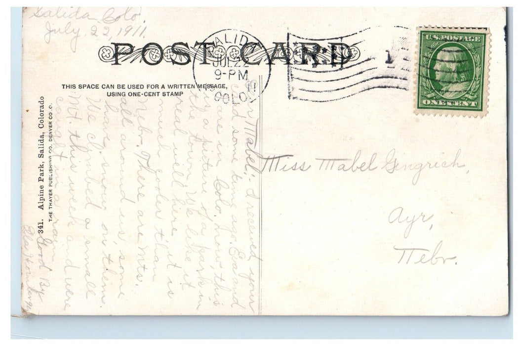 1911 View Of Alpine Park Stroller Salida Colorado CO Posted Antique Postcard
